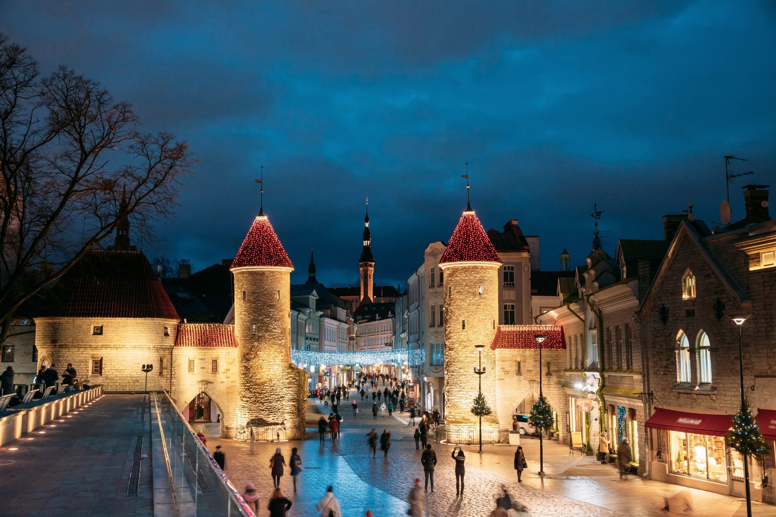 Tallinn, Estonia. People Walking Near Famous Landmark Viru Gate IBG Travel in Tallinn